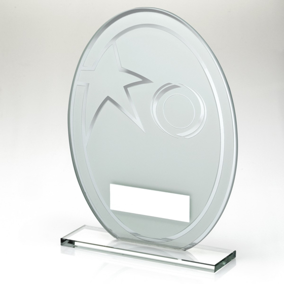 Picture of White/silver Printed Glass Oval And Wreath Design With Plate (1in Cen) - 7.25in