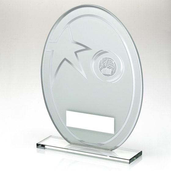 Picture of White/silver Printed Glass Oval With Gaelic Football Insert And Plate - 7.25in