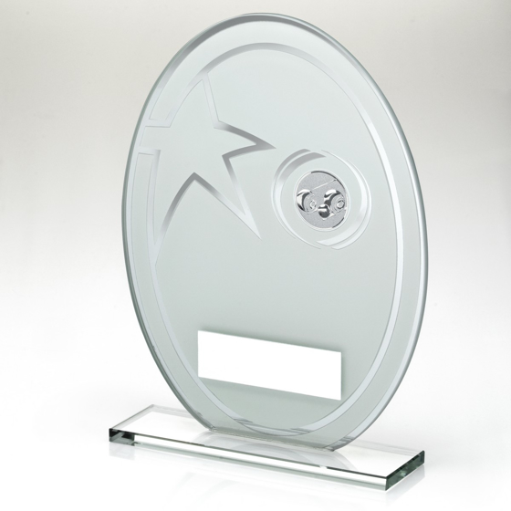 Picture of White/silver Printed Glass Oval With Lawn Bowls Insert And Plate - 7.25in