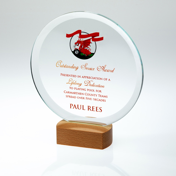 Picture of Clear Glass Circle On Light Wood Base (10mm Thick) - 7.25in
