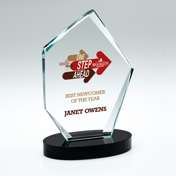Picture of Clear Glass Offset Diamond Plaque On Black Base (15mm Thick) - 7in