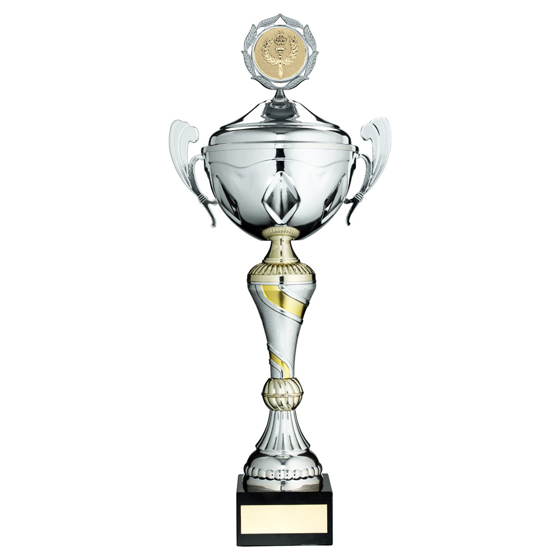 Picture of Silver/gold Trophy Cup With Handles, Lid And Plate (2in Centre) - 14in
