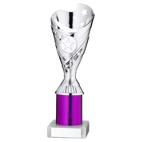 Picture of Silver/purple Plastic 'sabre' Cup Assembled On Marble (1in Cen) - 9in