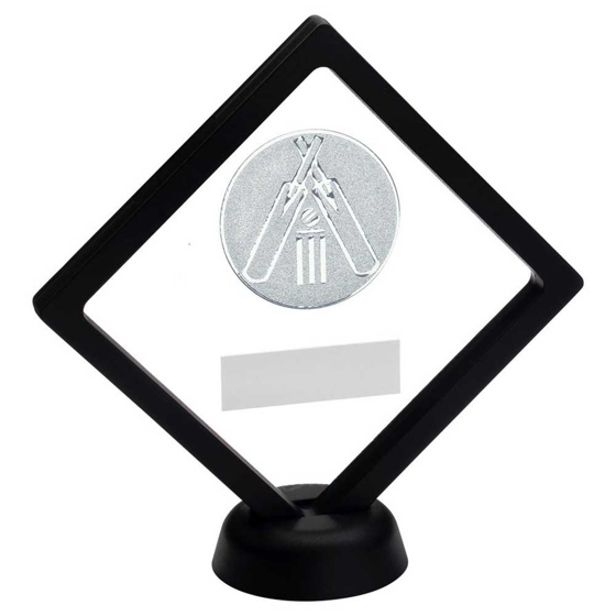 Picture of Black/clear Plastic Box With Cricket Insert Trophy Silver - 6in