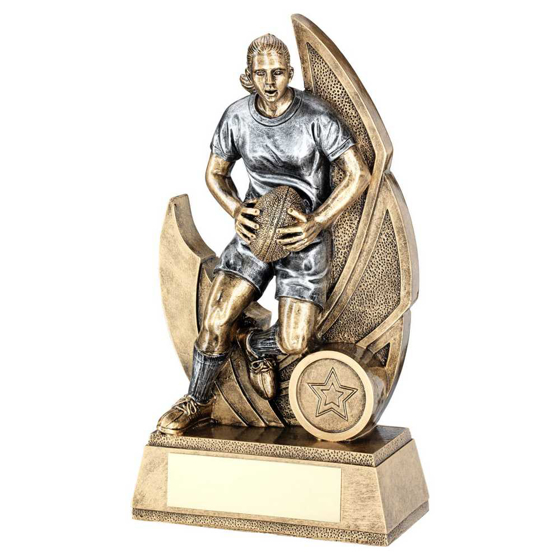 Picture of Brz/pew Female Rugby Figure On Backdrop With Plate (1in Centre) - 8.5in