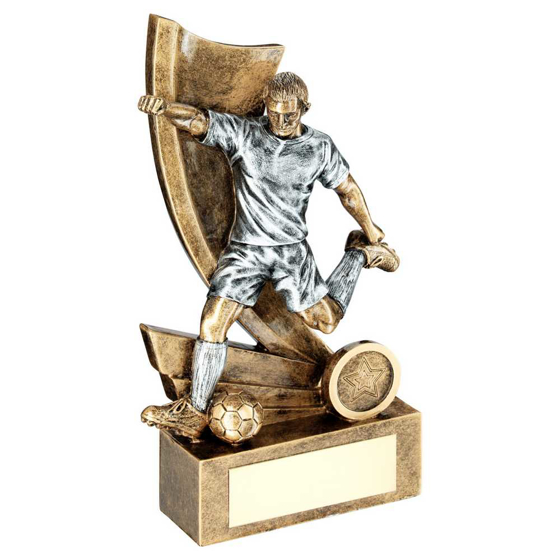 Picture of Brz/pew/gold Male Football Figure On Swoosh Backdrop With Plate(1in Cen) - 7.25"
