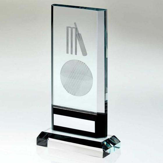 Picture of Clear/black Glass With Lasered Cricket Image And Plate (15mm Thick) - 6.75in